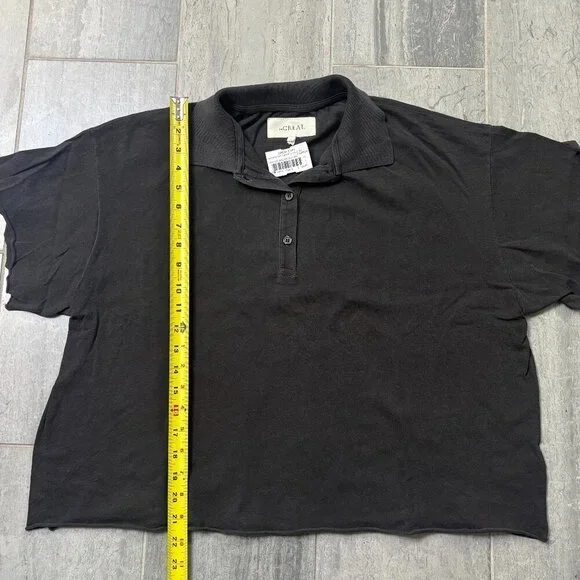 The GREAT. Oversized Boxy Cropped Polo Raw Hem & Sleeves Gray Size 1/Small - Picture 4 of 8